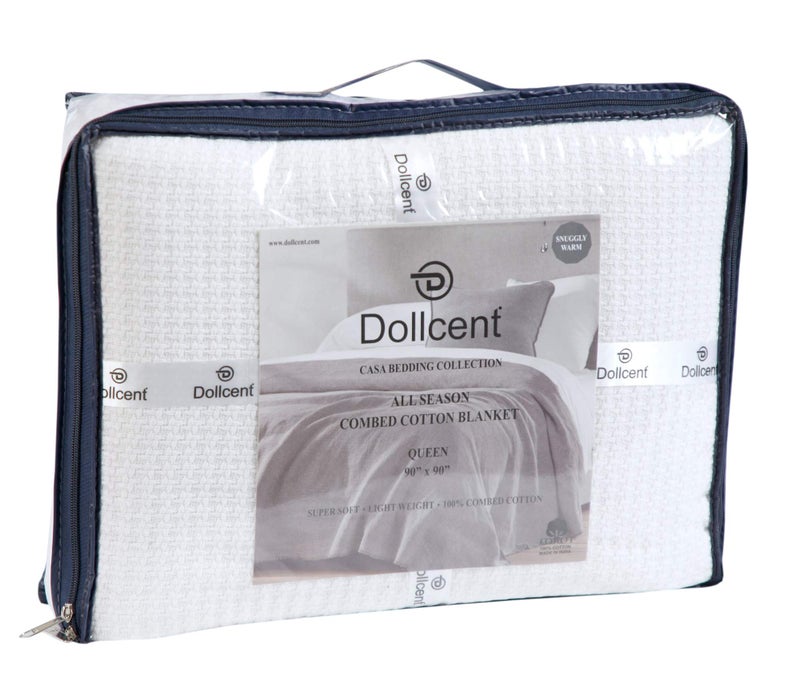 DOLLCENT 100% Cotton Queen Size Blanket for Bed, Premium Soft Combed Lightweight Blankets, Washed Breathable Cozy Bed Throw Blanket, White Queen Cotton Blankets for All Season: White (90"x90") - Image 4